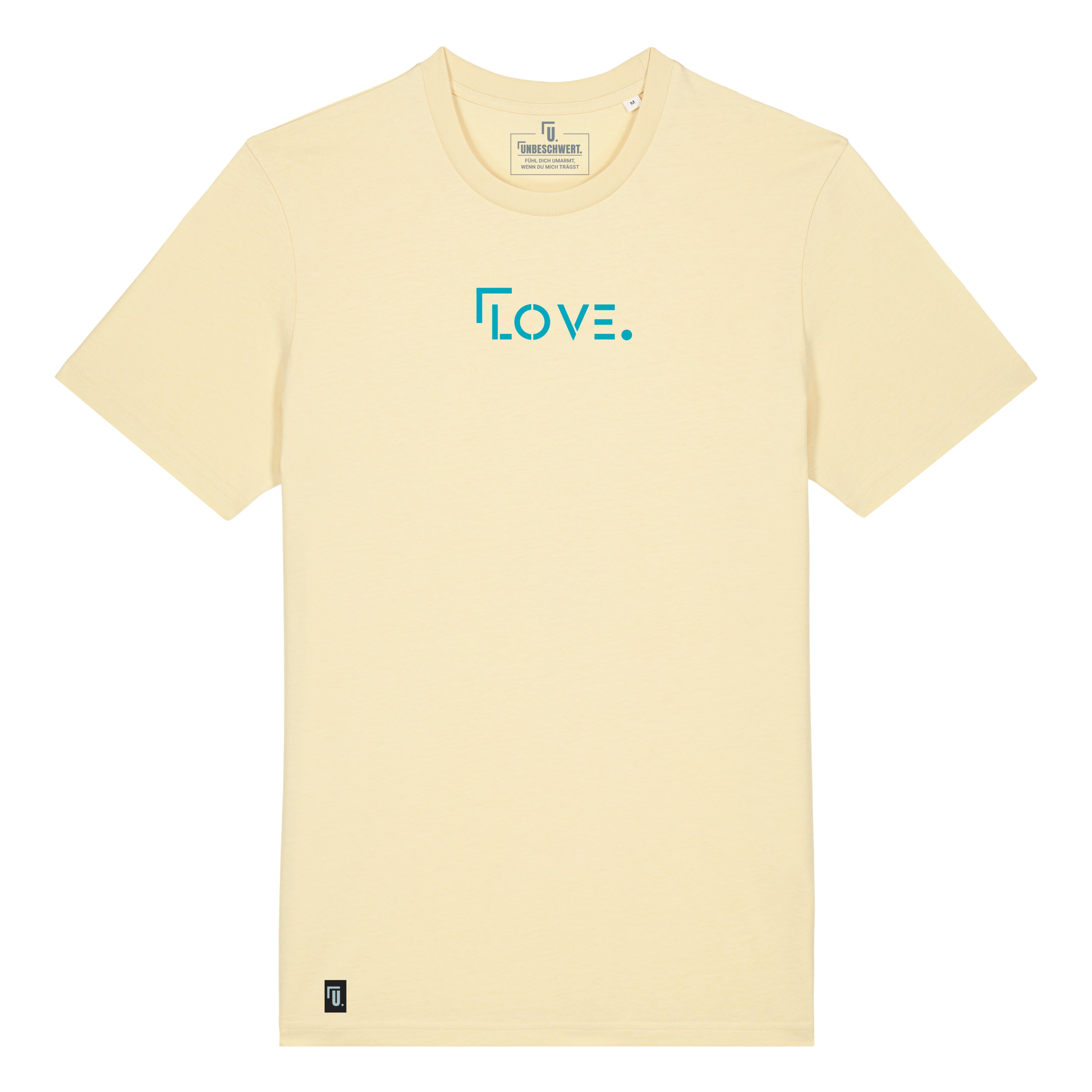 T-Shirt Unisex "LOVE" in der Farbe Butter - Frontansicht - Premium Organic - Marke: UNBESCHWERT