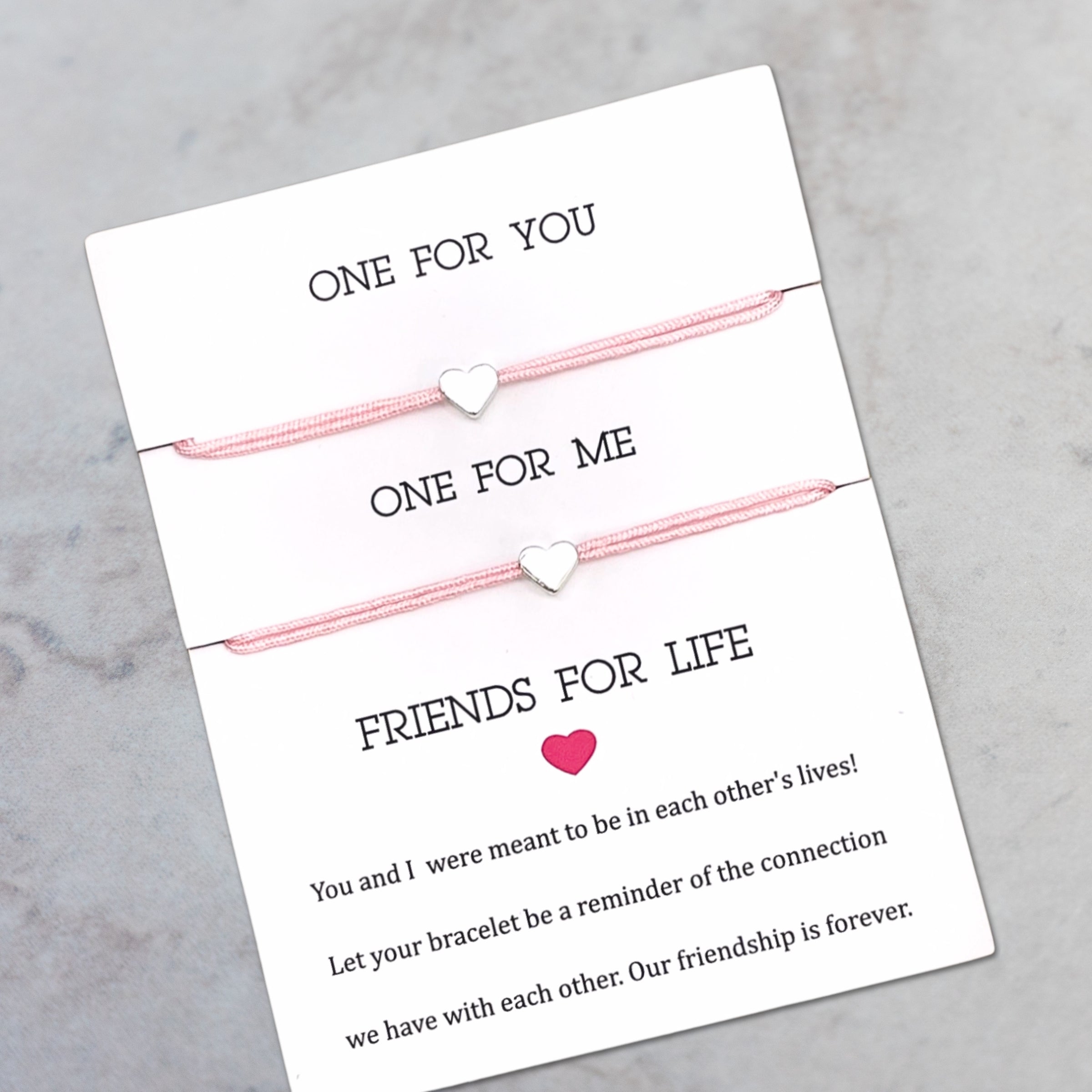 Armband_Friendsforlife_Herz_rosa_silber. 2 Armbänder auf Karte gezogen. Marke: Parsley&Pepper