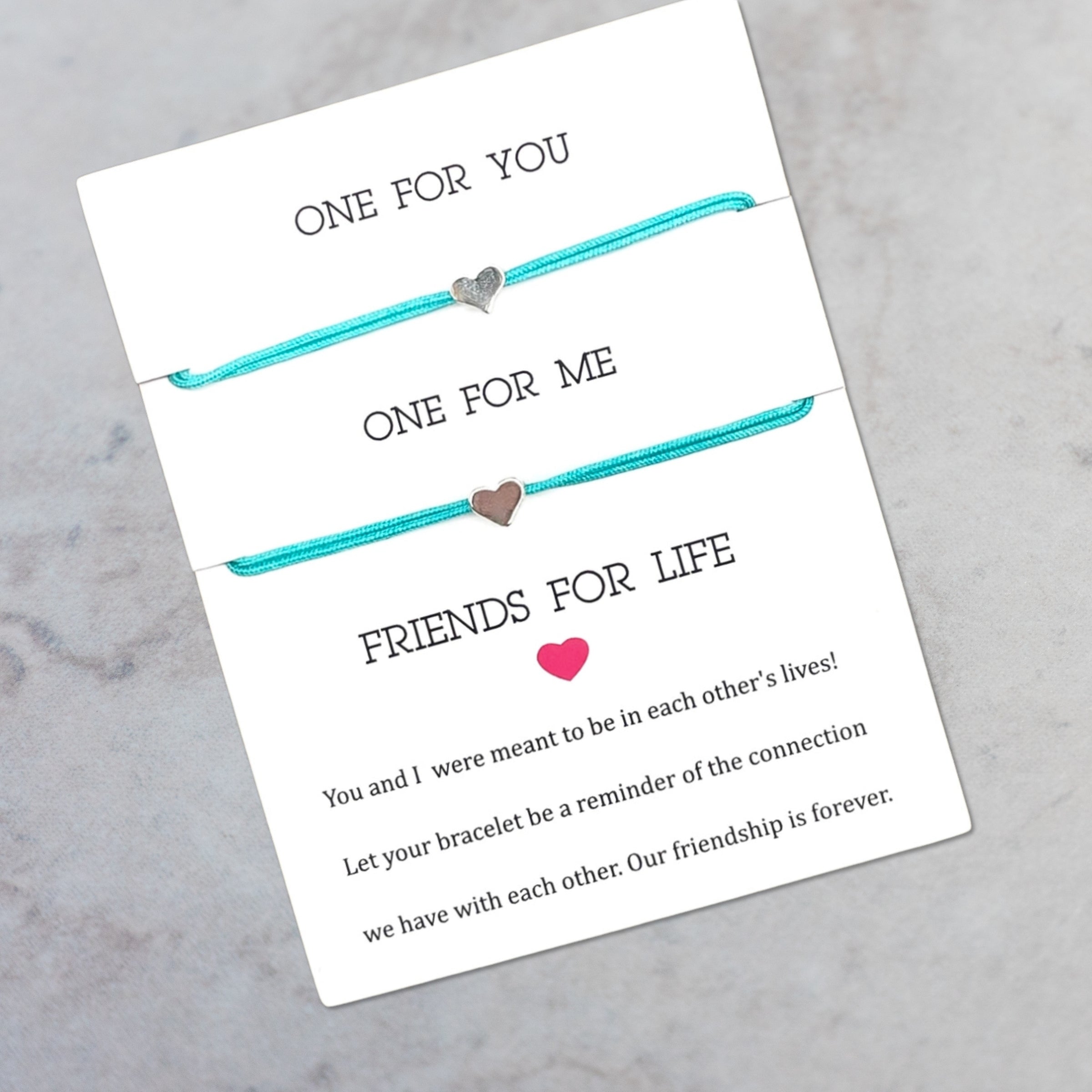 Armband_Friendsforlife_Herz_Tuerkis_Silber. 2 Armbänder auf Karte gezogen. Marke: Parsley&Pepper