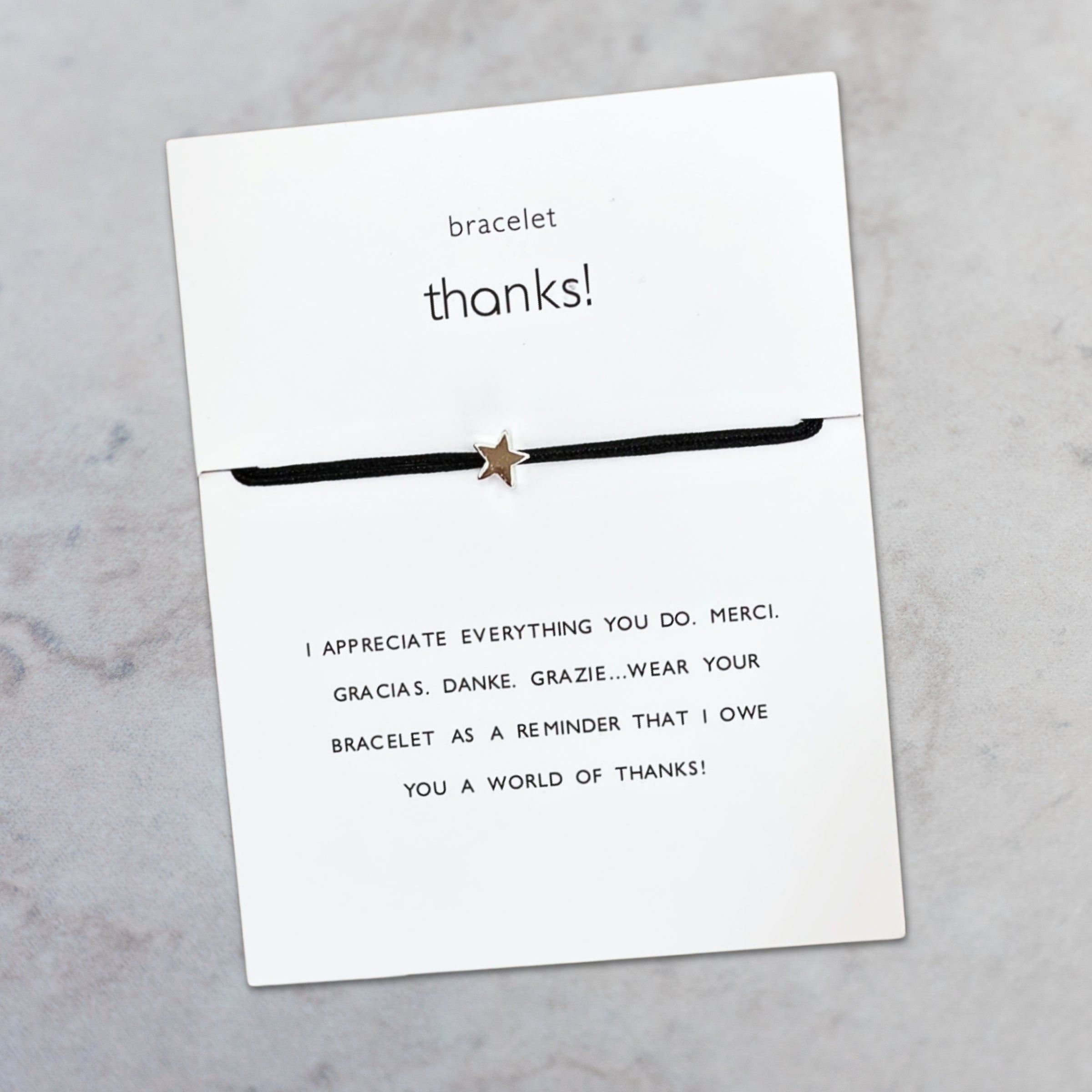 Armband "THANKS" Stern - Schwarz/Silber