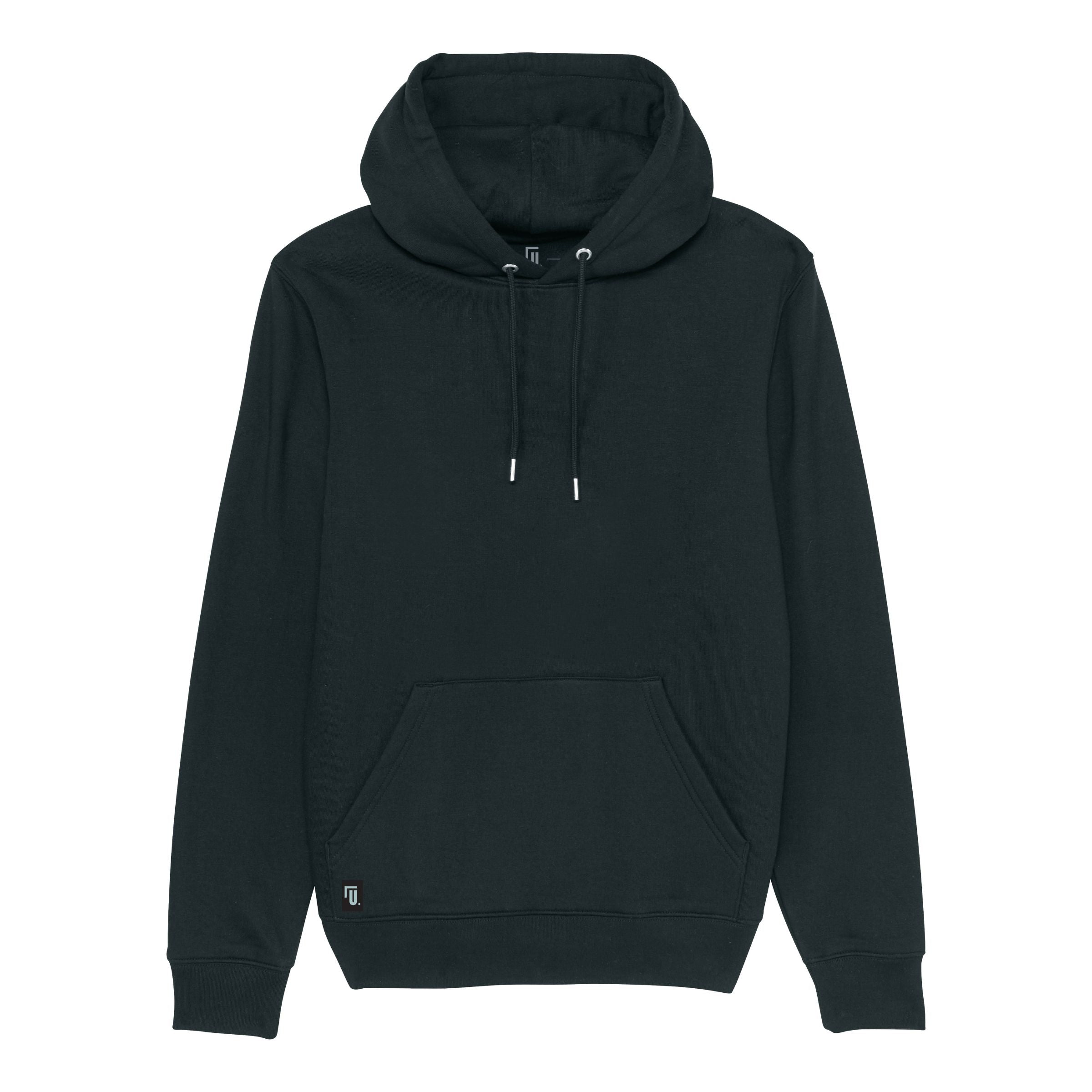 Premium Organic Hoodie BE THE GOOD ONE schwarz Frontansicht