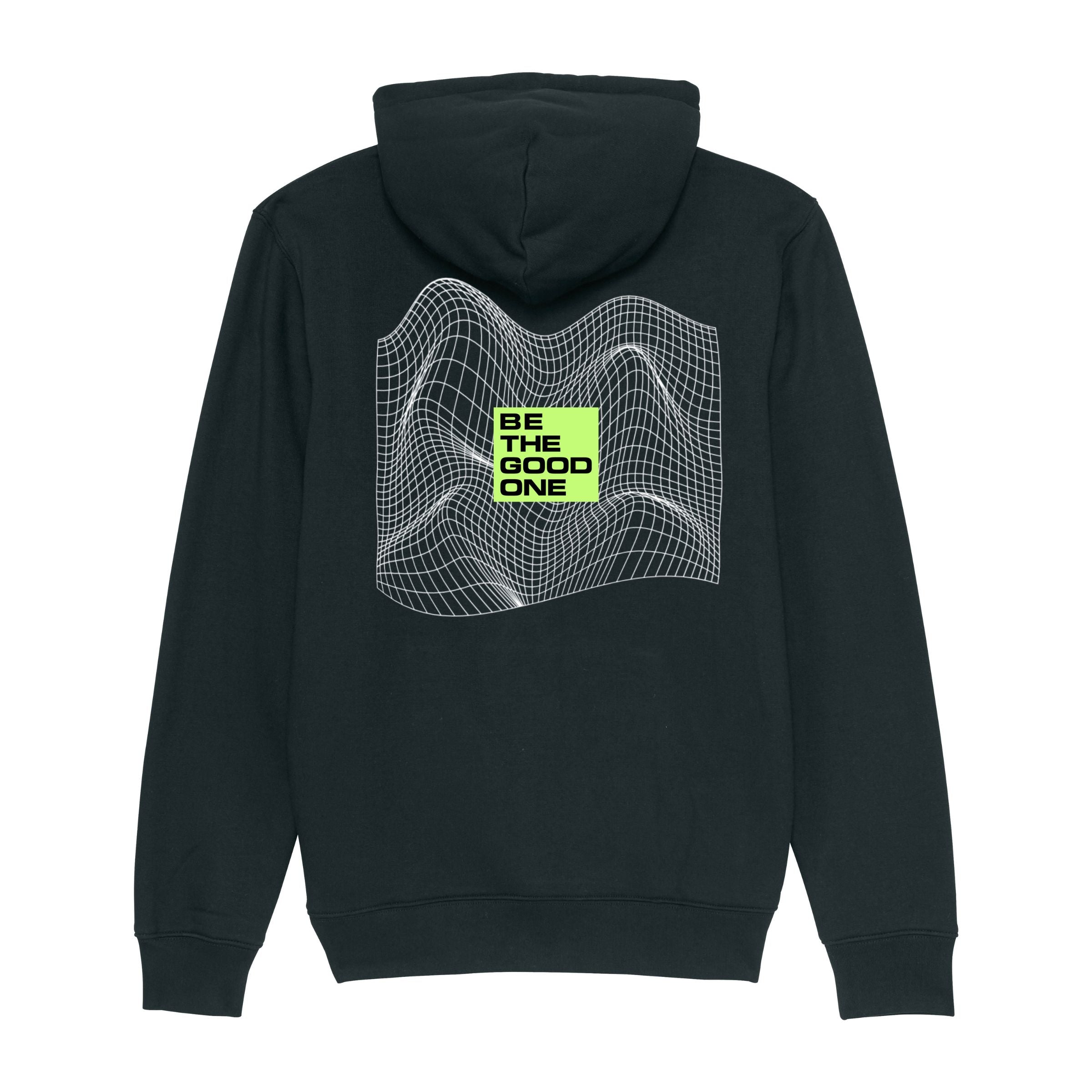 Premium Organic Hoodie BE THE GOOD ONE schwarz Rückenansicht