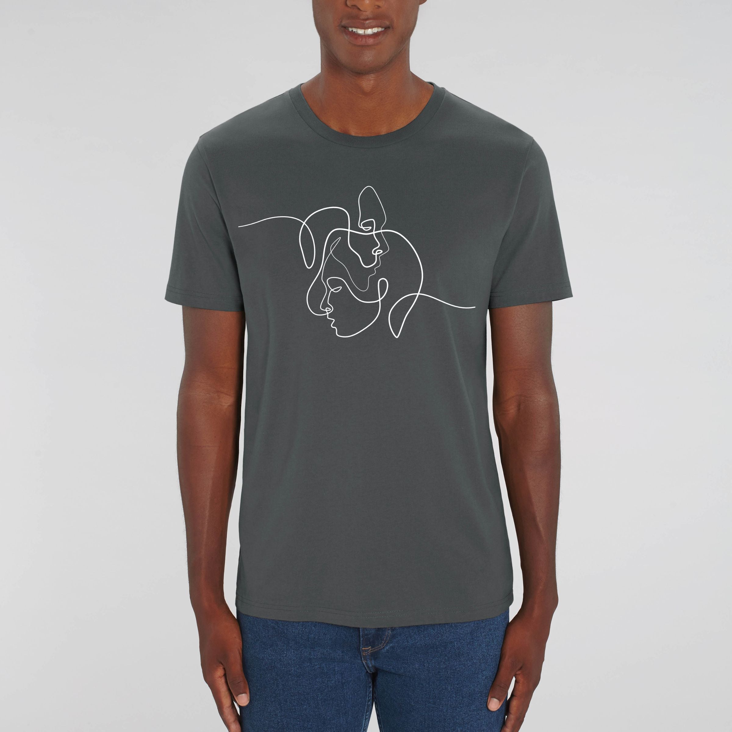 Premium Organic T-Shirt FACES Unisex Anthrazit Mann Frontansicht