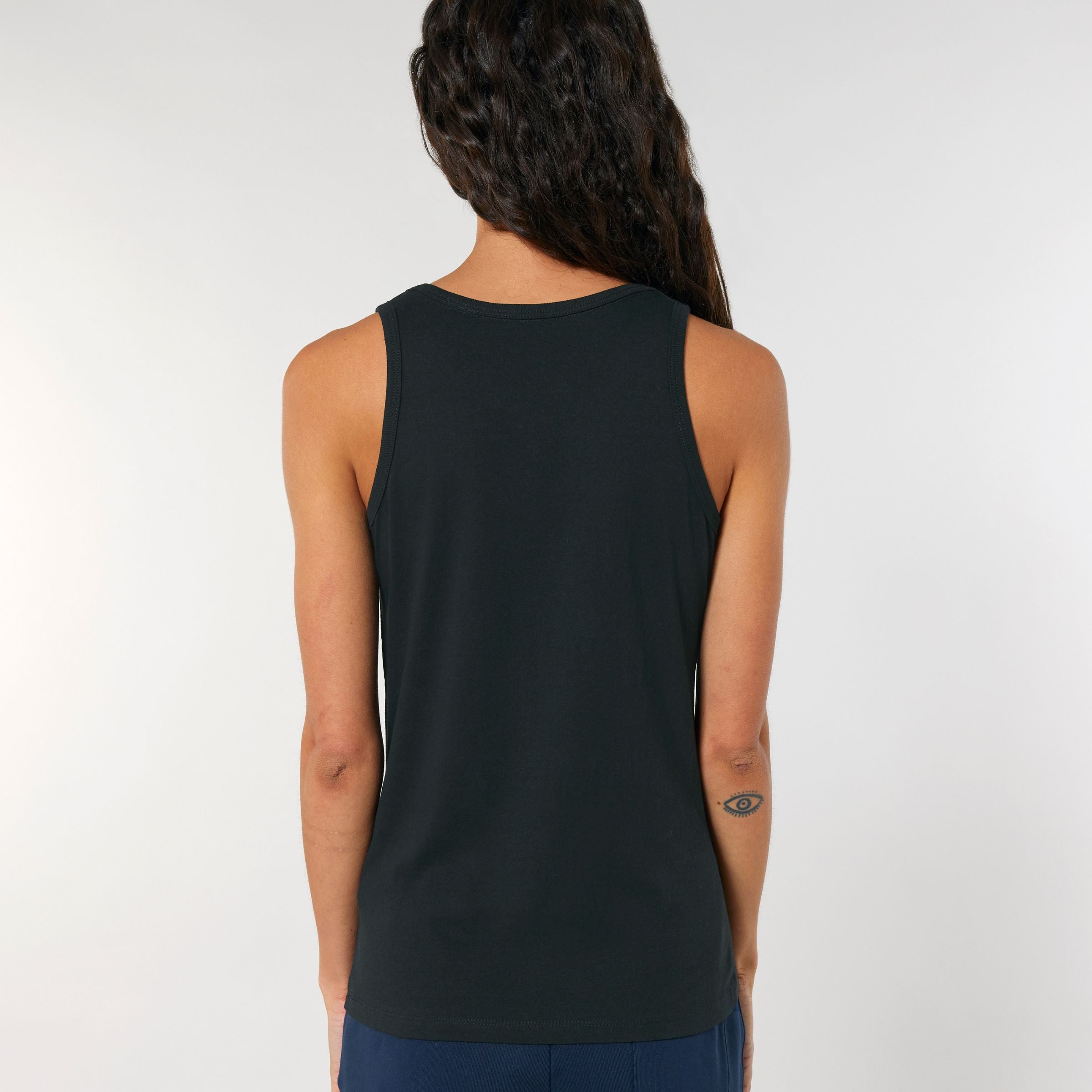 Premium Organic Tank Top „HEALING NATURE I“ – schwarz Frau Rückenansichtansicht