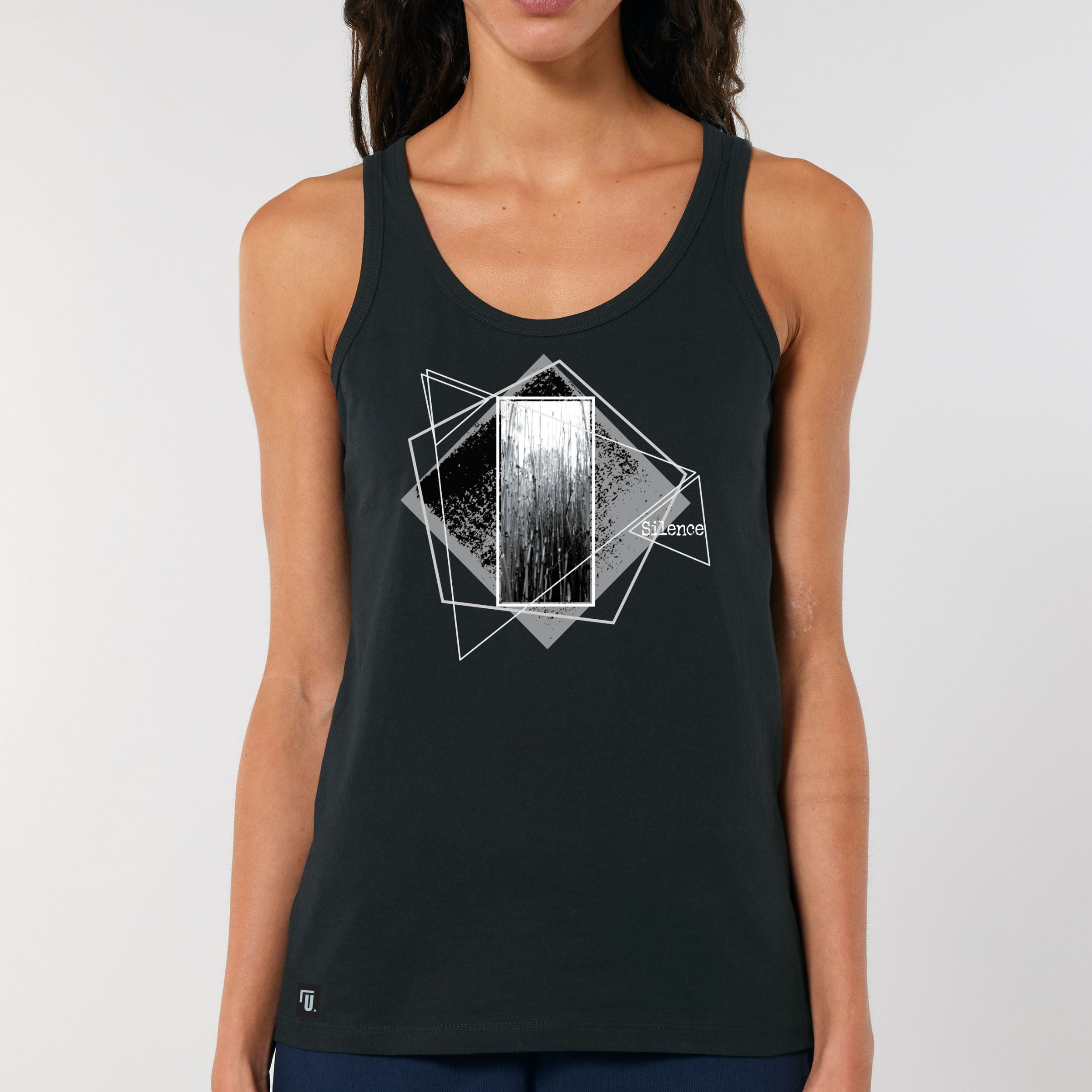 Premium Organic Tank Top "SILENCE" - schwarz Frau Detail-Frontansicht