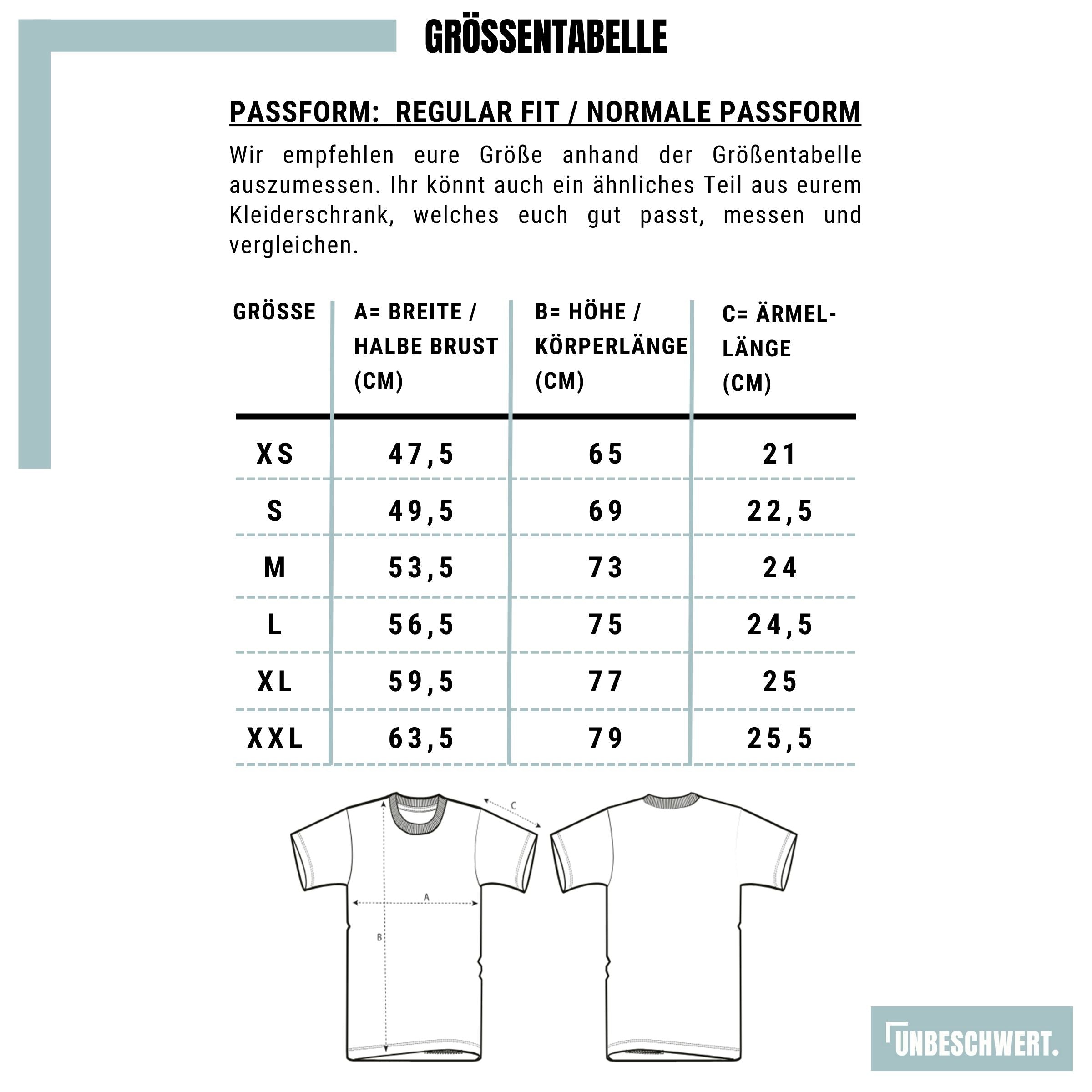 Größentabelle Premium Bio T-Shirt Unisex Dis-and Reconnect