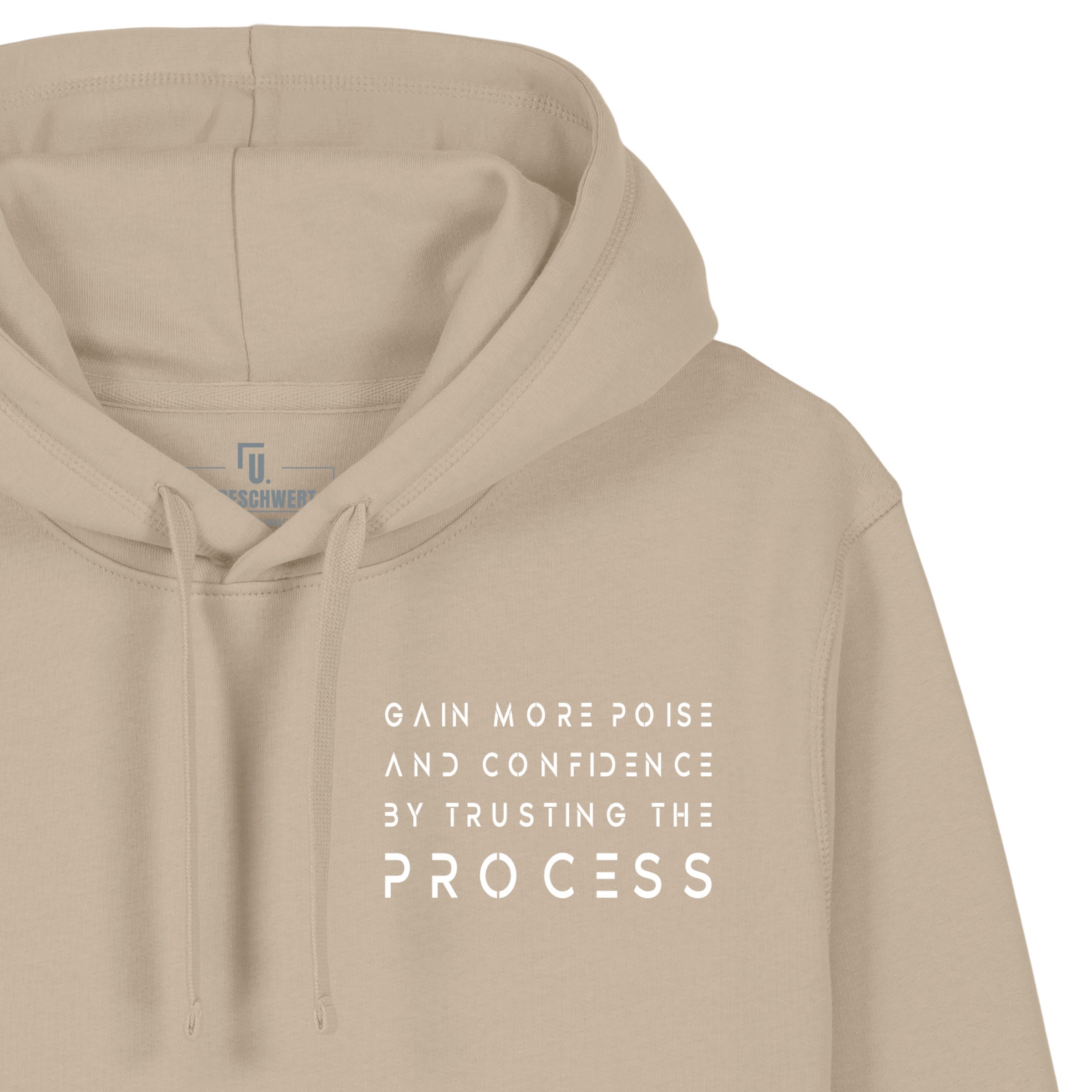 Premium Organic Hoodie_PROCESS_Desert Dust_ Detail Frontansicht