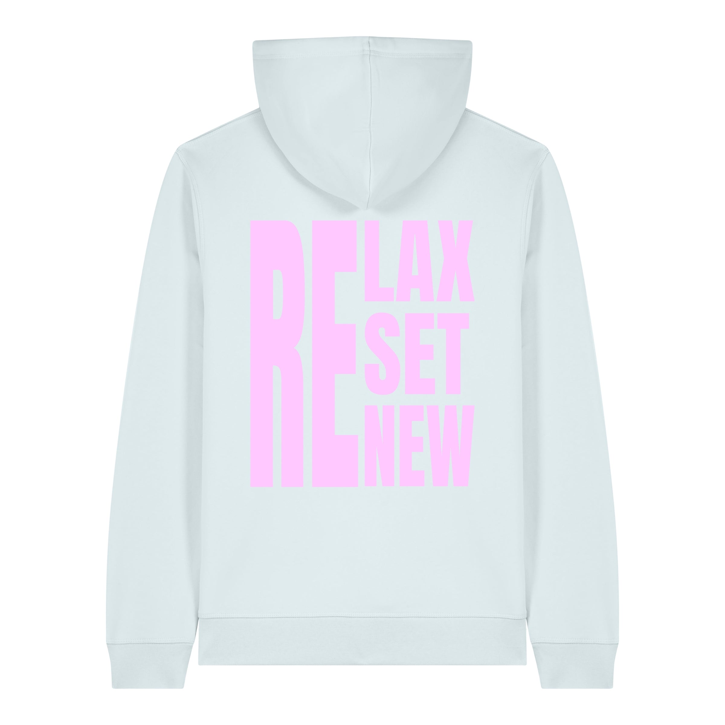 Premium Organic Hoodie RELAX-RESET-RENEW_Blue Ice_ Rückenansicht