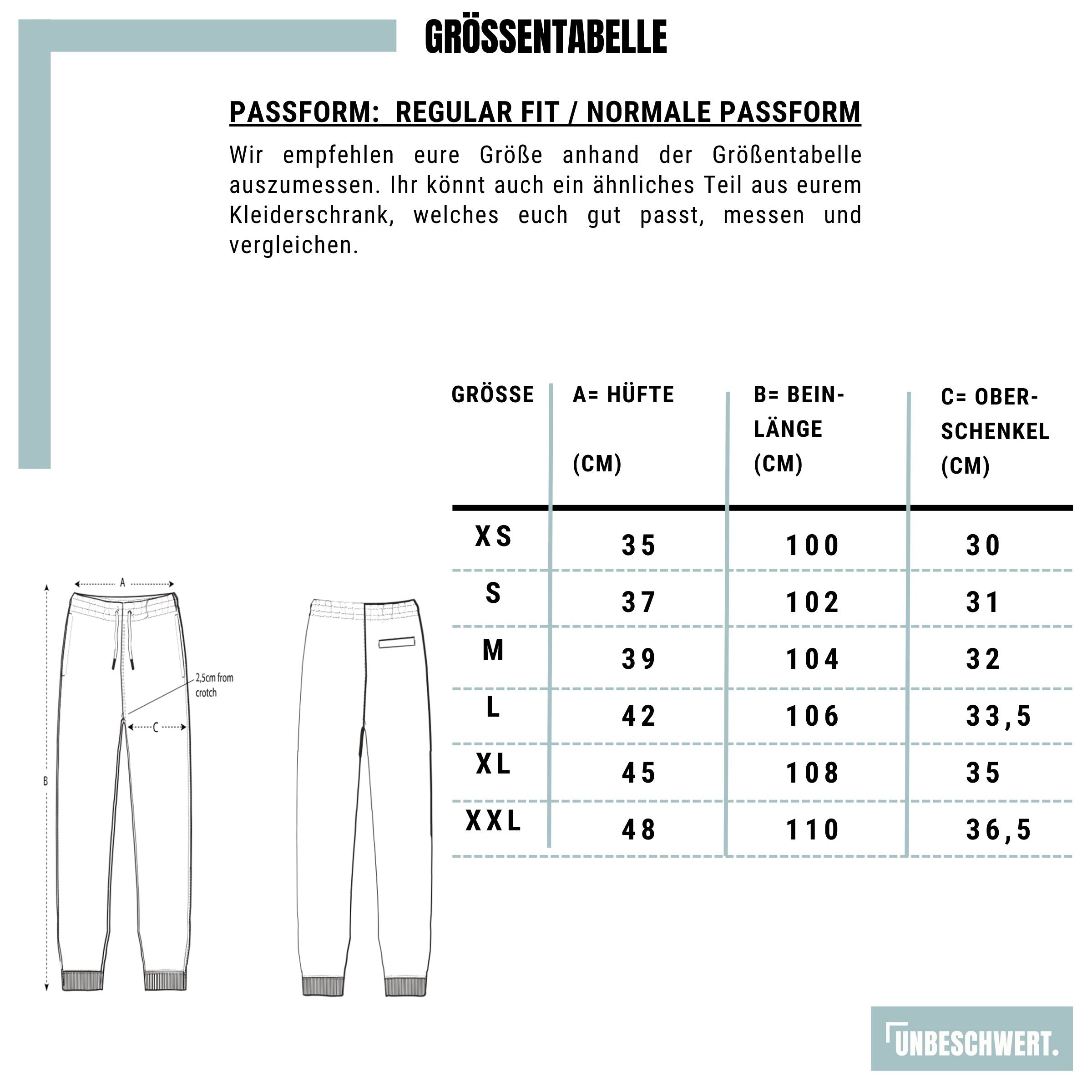 Größentabelle Premium Organic Sweatpants Unisex