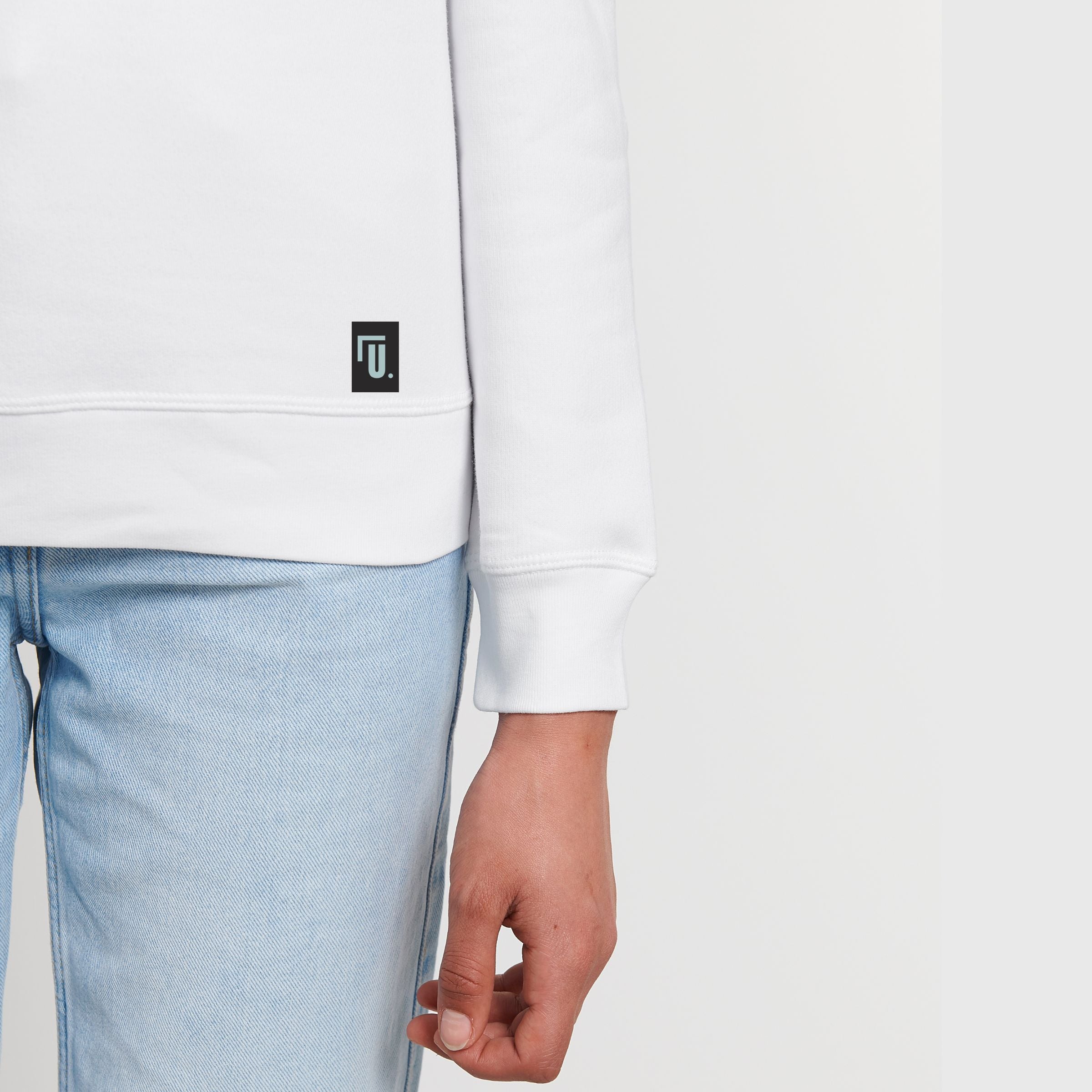 Premium Organic Sweatshirt - U. - Unisex - weiß-Detailansicht Saum und Ärmel