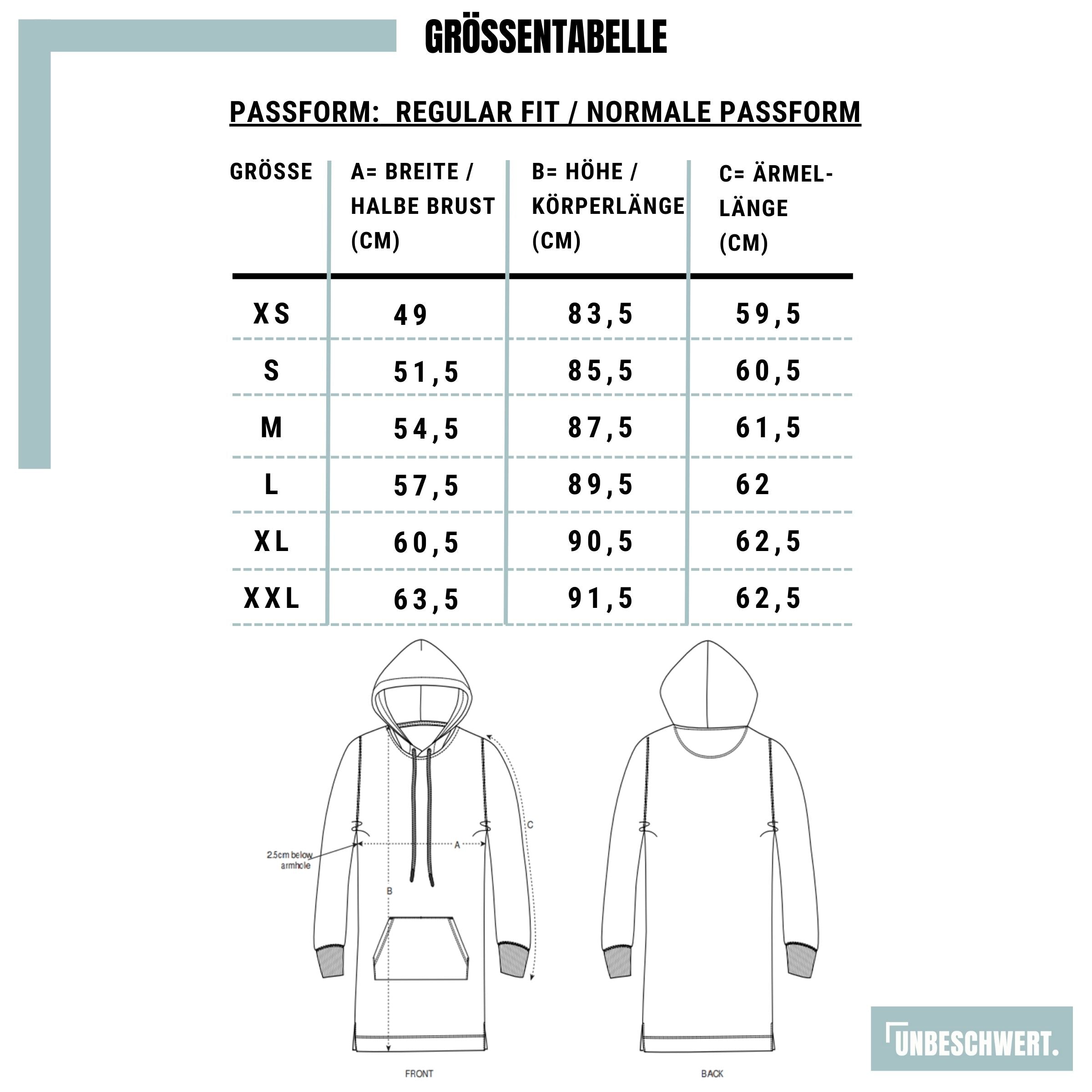 Größentabelle Premium Organic Hoodie-Kleid 