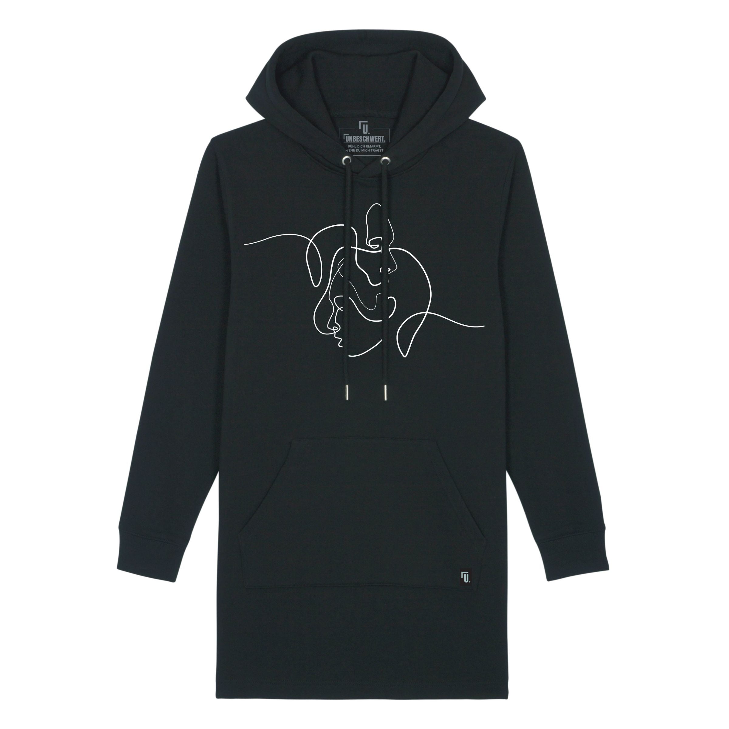 Premium Organic Hoodie-Kleid "Faces" schwarz Frontansicht